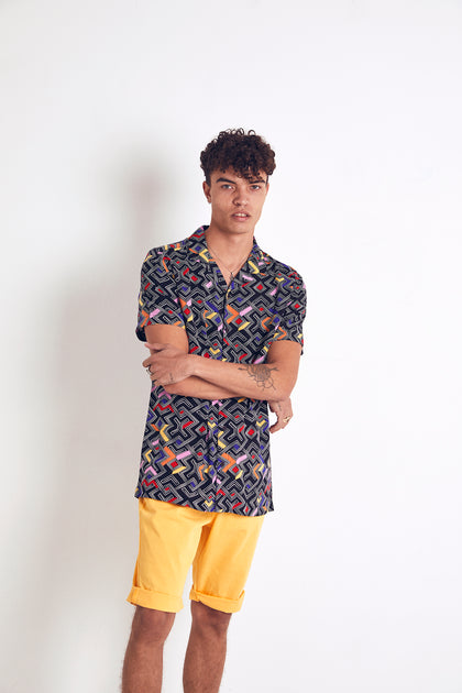 Urban Threads Colour Block Tile Revere Shirt