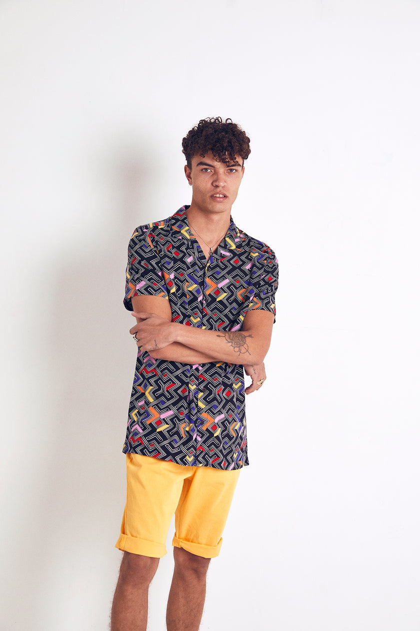 Urban Threads Colour Block Tile Revere Shirt