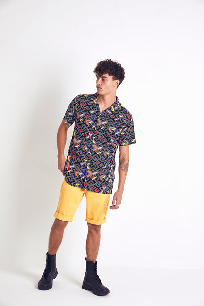 Urban Threads Colour Block Tile Revere Shirt