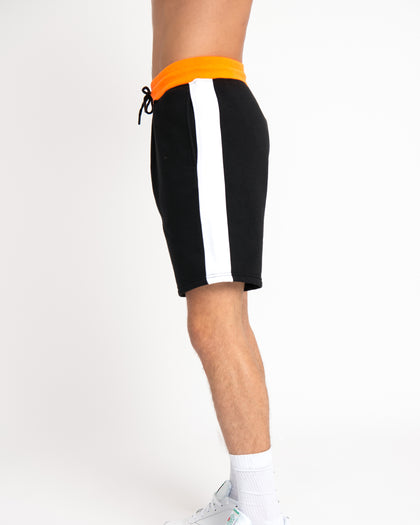 Urban Threads Black Jersey Shorts with Orange Neon