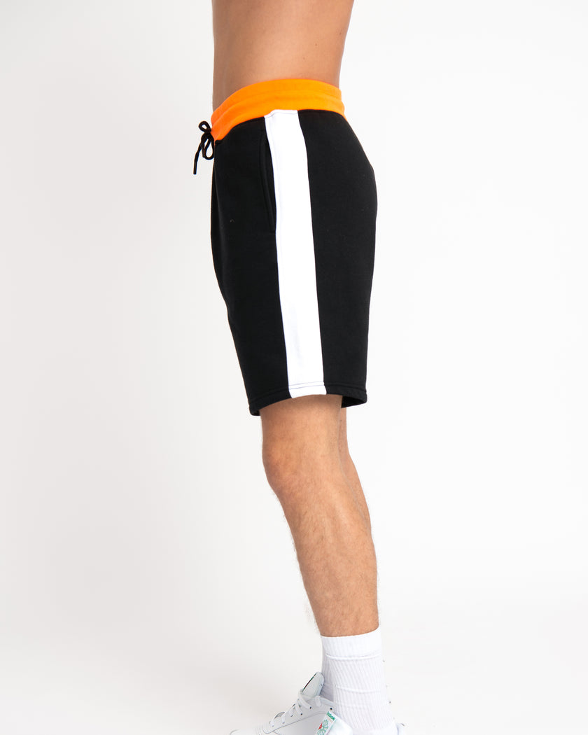 Urban Threads Black Jersey Shorts with Orange Neon