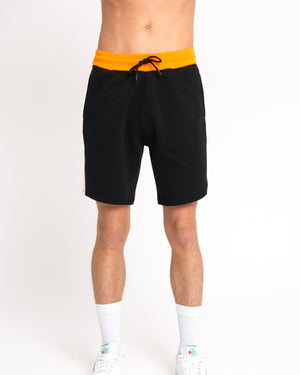 Urban Threads Black Jersey Shorts with Orange Neon