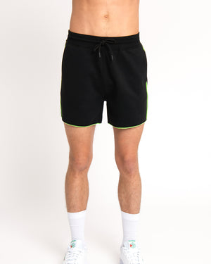Urban Threads Black Jersey Shorts with Green Neon Piping
