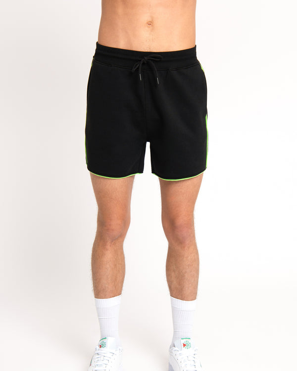 Urban Threads Black Jersey Shorts with Green Neon Piping